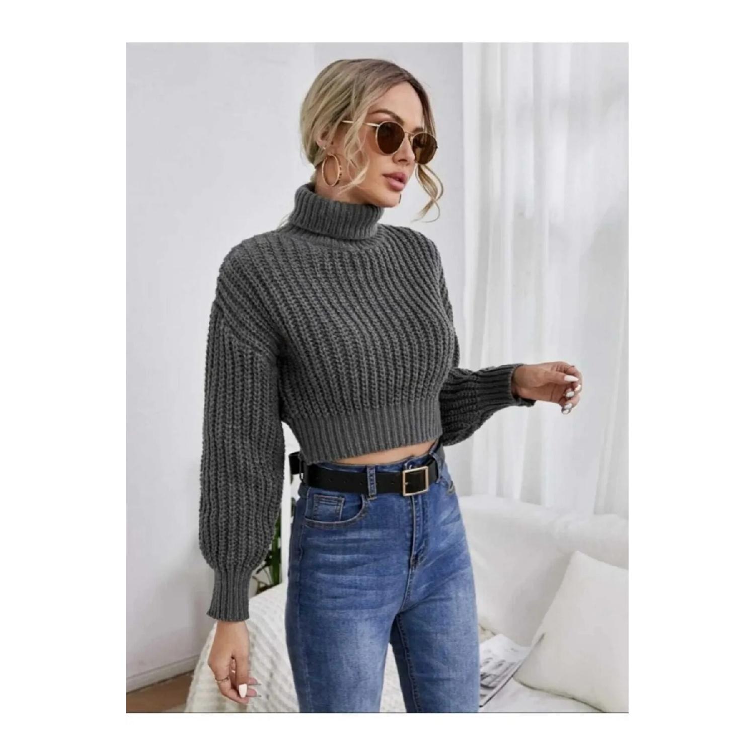 

Укороченная вязаная водолазка женская укороченный свитер Салоники Укороченный S