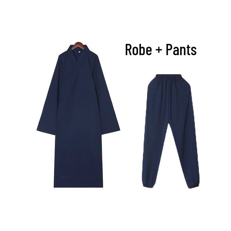 Taoist Long Robe with Slanted Placket, Three Purities Collar, Frog Buttons, Tai Chi Suit, Complete with Ten Direction Shoes and Zhuangzi Scarf