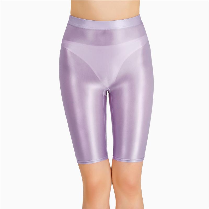 Pantaloni Scurți Noi cu Luciu de Ulei din Plasă Șapte Puncte Pantaloni Sexy de Yoga Elasticitate Ridicată Perspectivă Stil Coreean Modă Femei Policrom 4Hoa