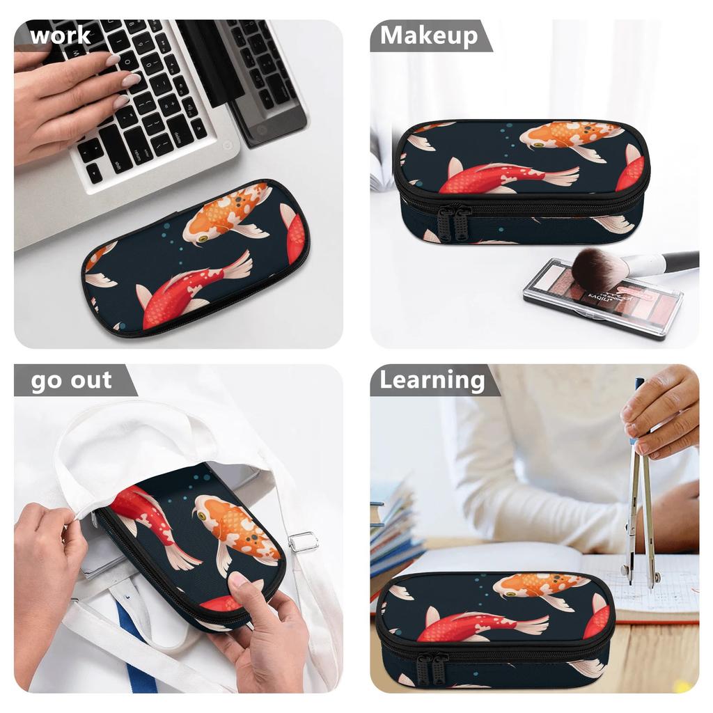 Pencil Bag Neat Design Durable 300D Polyester Smooth Zipper with Mesh Pocket Removable Divider and Pen Slots for Daily School Use
