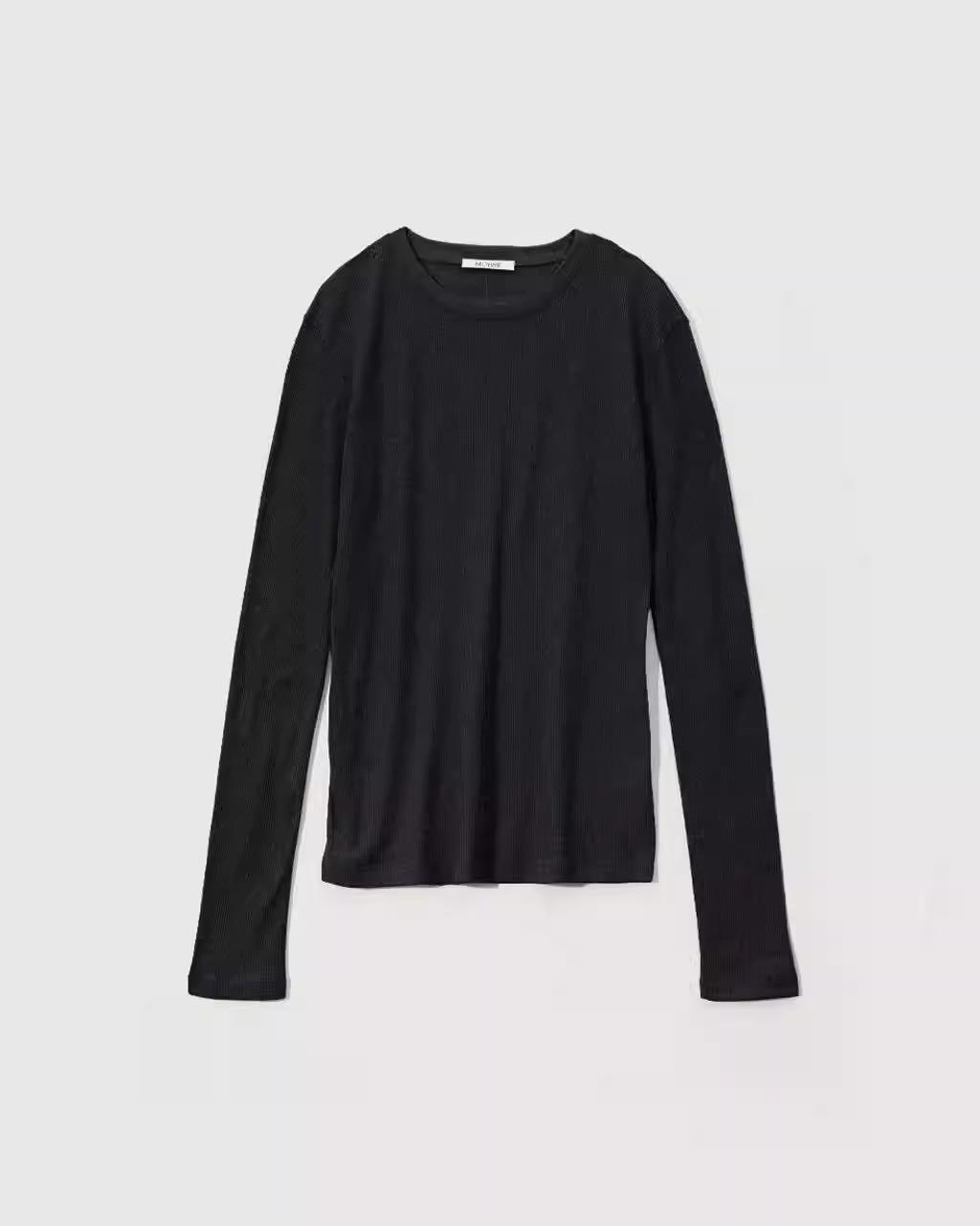 2026 Spring Korean Style Women s Thin Long Sleeve Solid Color Base Layer T-Shirt One Size чёрный