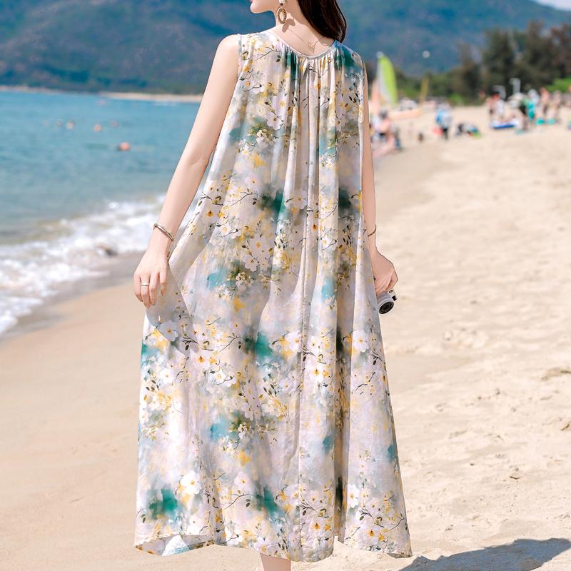 Plus Size Elegant Women's Summer Dress Casual Loose Sleeveless Long Dress Female Vintage Clothes