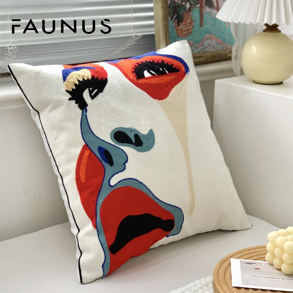 Premium Picasso Abstract Cotton Pillow Case Canvas Single-sided Embroidered Cushion Cover for Sofa Living Room Home Decoration