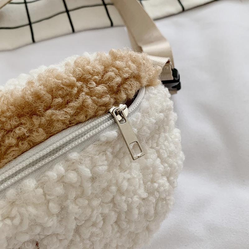 Cute plush bag women's 2025 new Japanese cartoon shoulder breast bag ins versatile fluffy messenger fanny pack tide