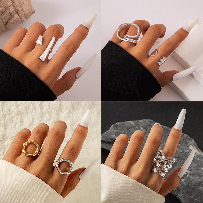 European and American Simple Straight Line Adjustable Ring, Hip-hop Style, Geometric Irregular Opening Bow Ring