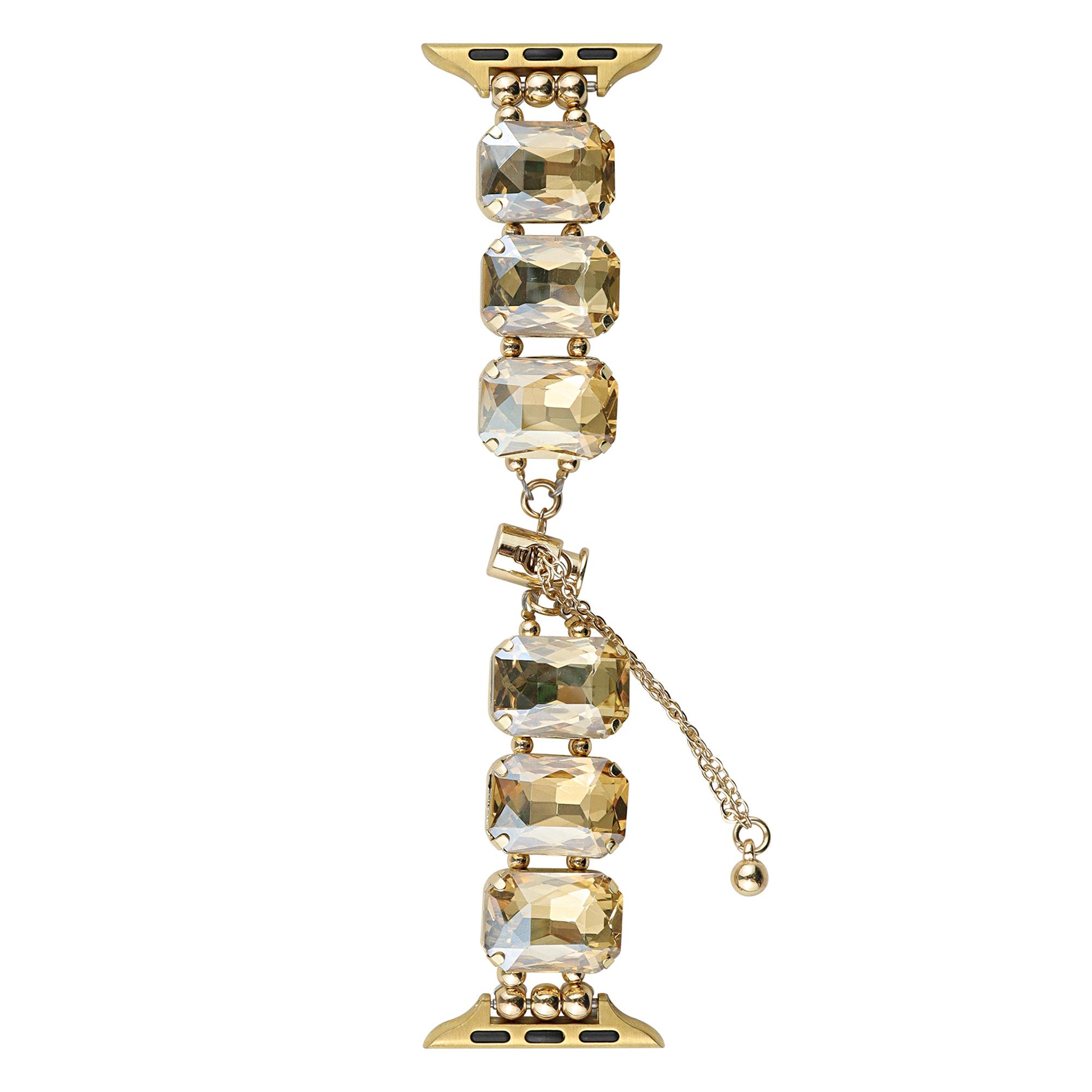 

For Apple Watch 10 46mm/Ultra 2/Ultra 49mm/9 8 7 45mm/SE (2023) SE (2022) SE 6 5 4 44mm/3 2 1 42mm Gem Watch Strap Bracelet Yellow Gem/Gold