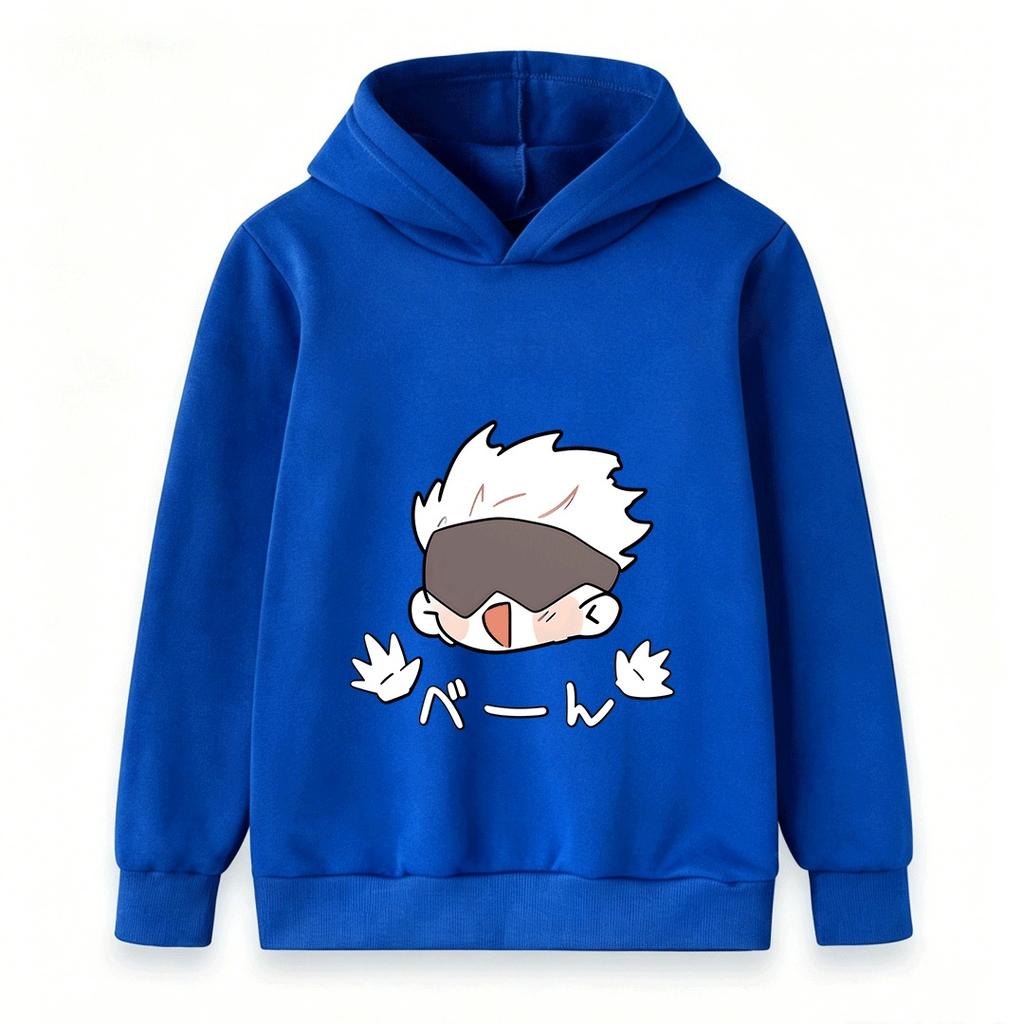 Kids Boys Girls Pullover Hoodie, Cute Cartoon White Hair Anime Character Printed Casual Long Sleeve Hooded Sweatshirt for Daily Wear