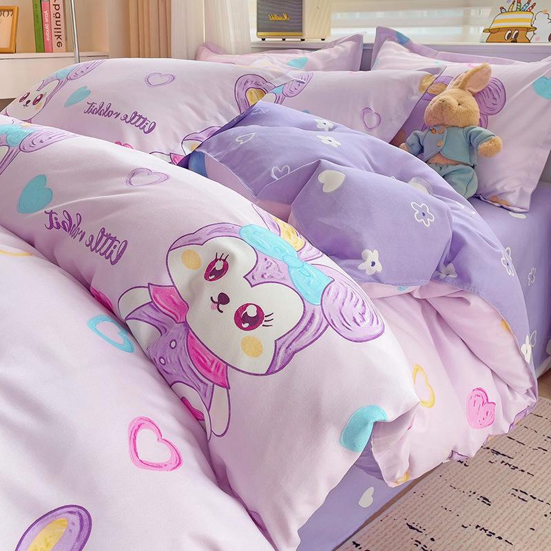 Fresh Literary Style Glutinous Cotton Bedding Set - Four-Piece Set for Dormitory or Home