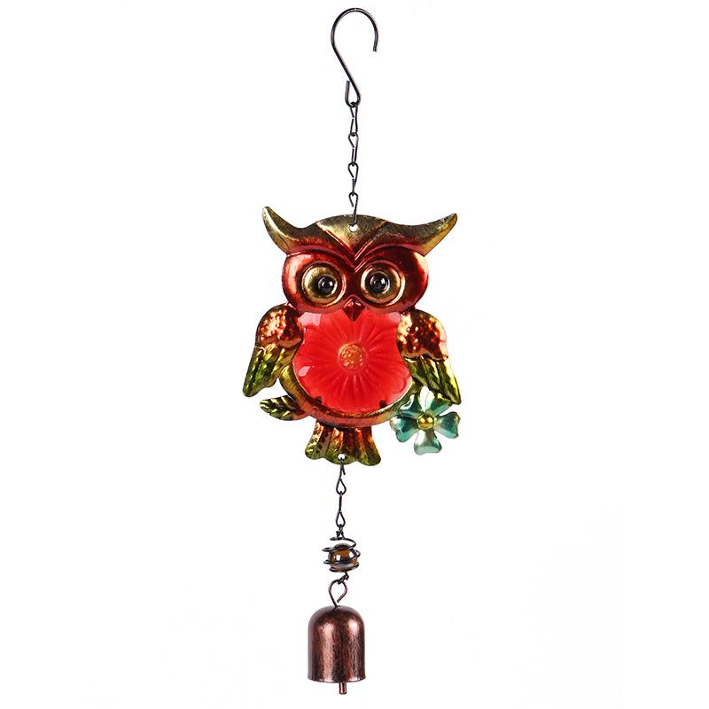 

1pc Wind Chime Owl Ironwork Metal Hanging Ornaments Glass Painting Spray-painted Handicrafts Hanging Piece Courtyard Garden
