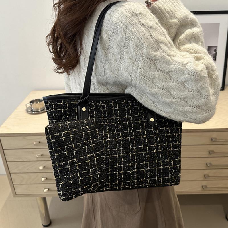Large Capacity Women Shoulder Underarm Bags Simple Plaid Versatile Ladies Tote Bag Purse Portable Female Handbags with Zipper