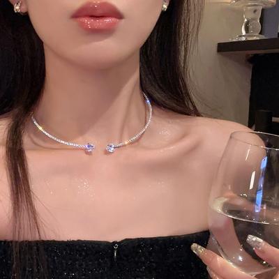 Fashion Rhinestone Heart Collar Choker Necklace for Women Simple Open Collar Necklace Torques Jewelry Accessories