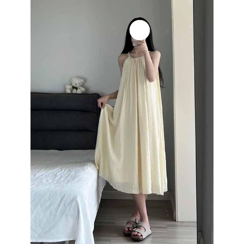 Temperament Neck Sling Women's Summer New Dress Casual Loose Vacation A-shaped Long Skirt