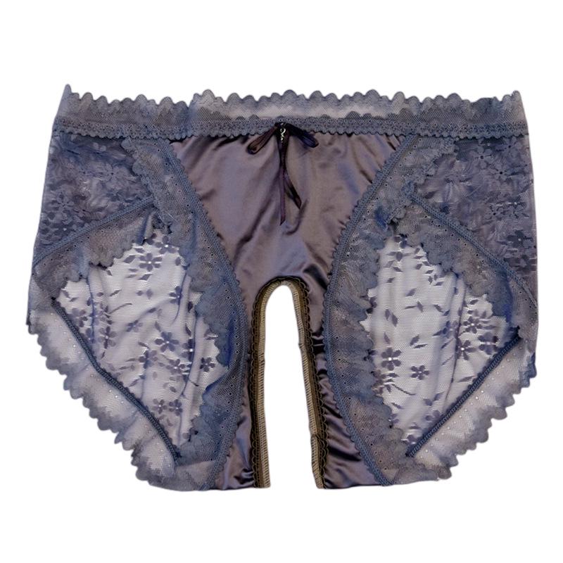 Light Luxury Satin Lace Open Crotch Seamless Jacquard Panties - Sexy, Comfortable, Breathable, Skin-Friendly, Plus Size Triangle Design.