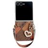 For Samsung Galaxy Z Flip7 5G Case Retro Rhombus PU+PC Phone Cover with Love Pendant and Strap