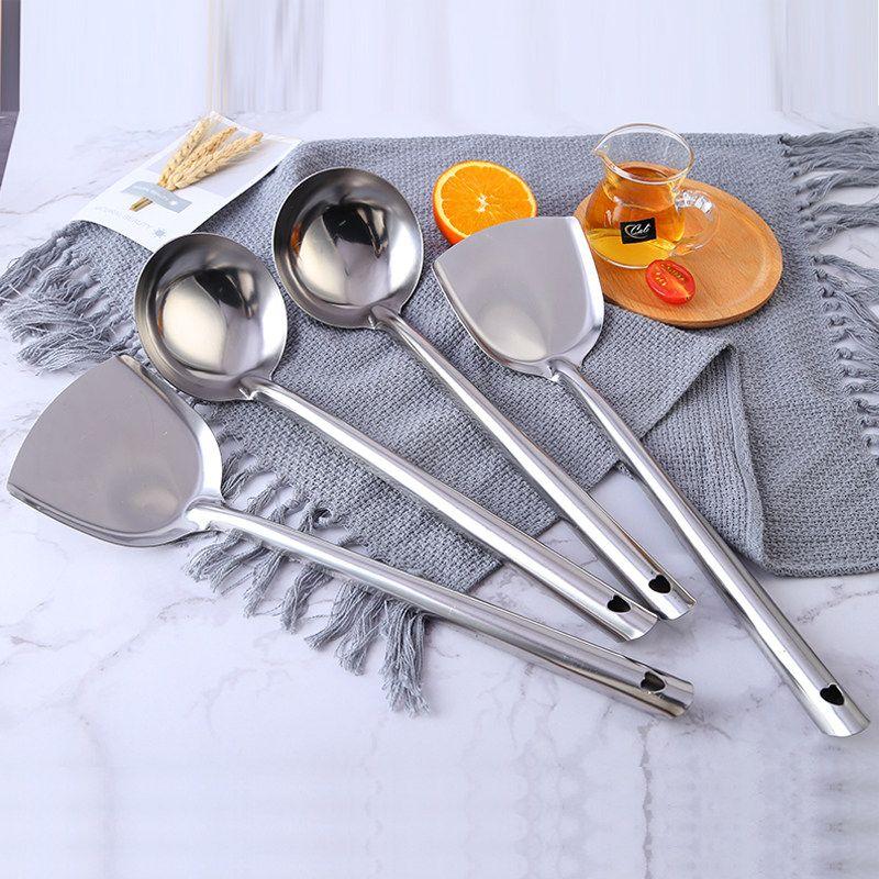 Stainless Steel Spatula Spoon for Home Use, Large Spoon for Serving Porridge, Thickened Long-Handled Stainless Steel Spoon, Commercial Kitchen Set