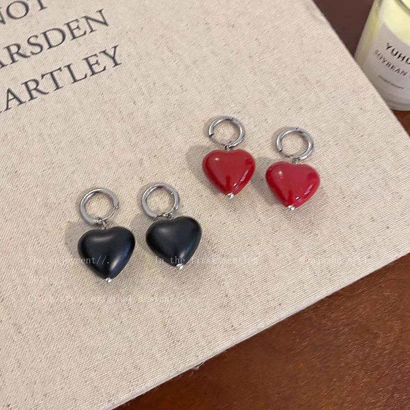 Retro Red Heart Earrings for Women - 2025 Trendy Sweet Style