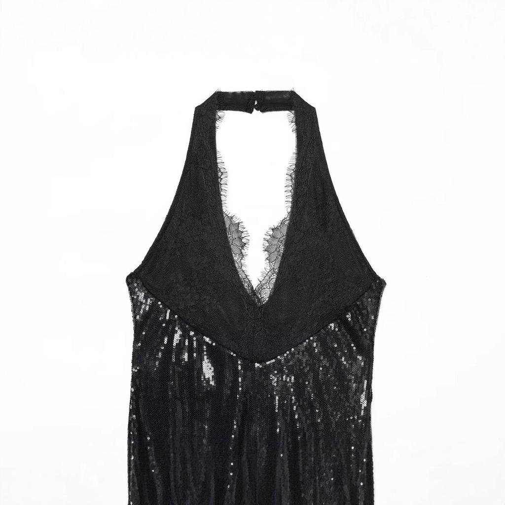 2025 Fashion Sequin Halter Neck Dress for Women - European and American Style