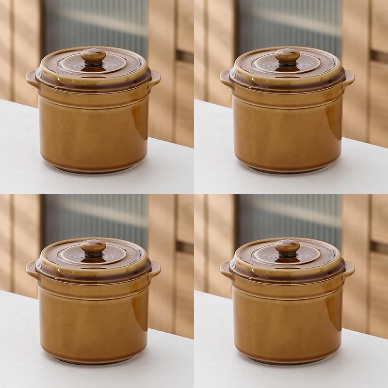LISM 510ml Double-Lid Ceramic Stew Pots, 4-Pack
