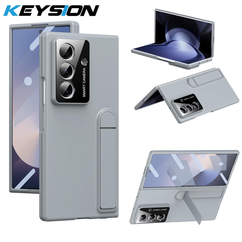 KEYSION Shockproof Case for Samsung Galaxy Z Fold 7 5G Hard PC Kickstand Phone Back Cover with Tempered Glass Screen Protector