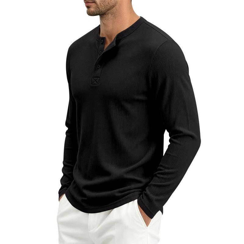 Men S Waffle Knit Henley Collar Long Sleeve T Shirt