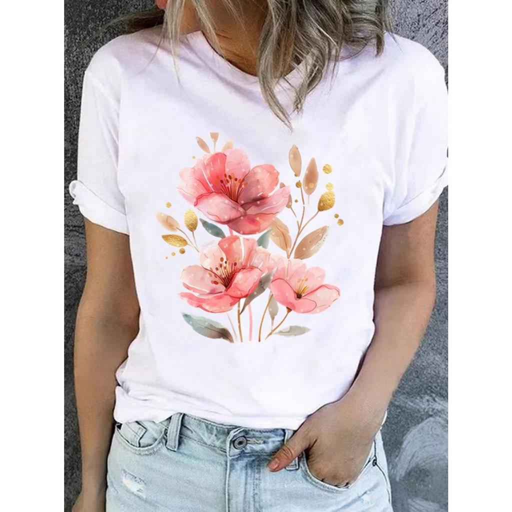 Liebliches Trend-Style-Tee für Damen Mode-Top Basic Kurzarm Print T-Shirt Kleidung Kleidung O-Ausschnitt Grafik-T-Shirts