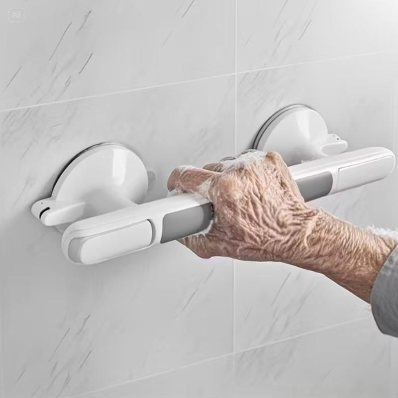 1pc Elderly Safety Handrail - No Drill Installation, Non-Slip Bathroom Grab Rail with Strong Suction Cup, Heavy-Duty Plastic Con