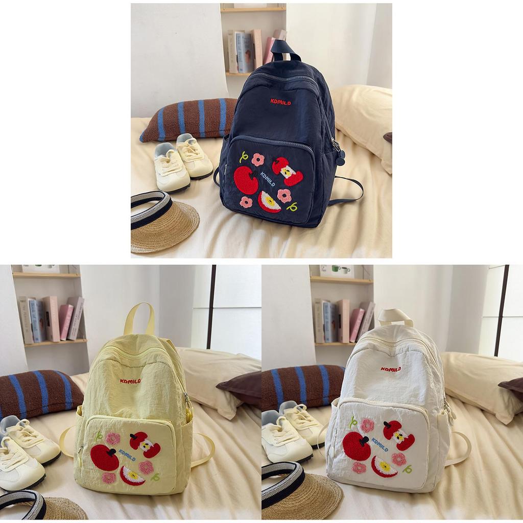 Fruit Pattern Nylon Backpack For Girls With Apple Print And Zipper Design