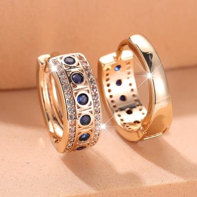 Elegant Blue Cubic Zirconia Hoop Earrings for Women Girls Luxury Gold Color Wedding Jewelry