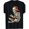 Herren Halloween Skelett Gamer T-Shirt, Gaming Grafik T-Shirt mit Kopfhörern & Controllern, Schwarz & Orange Design, Bequeme Normale Passform, Leicht