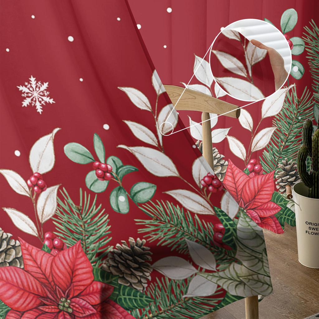 Weihnachtsstern Eukalyptusbeeren Gardinen für Kinderzimmer Schlafzimmer Wohnzimmer Voile Vorhänge Weihnachten Küche Tüll Vorhang