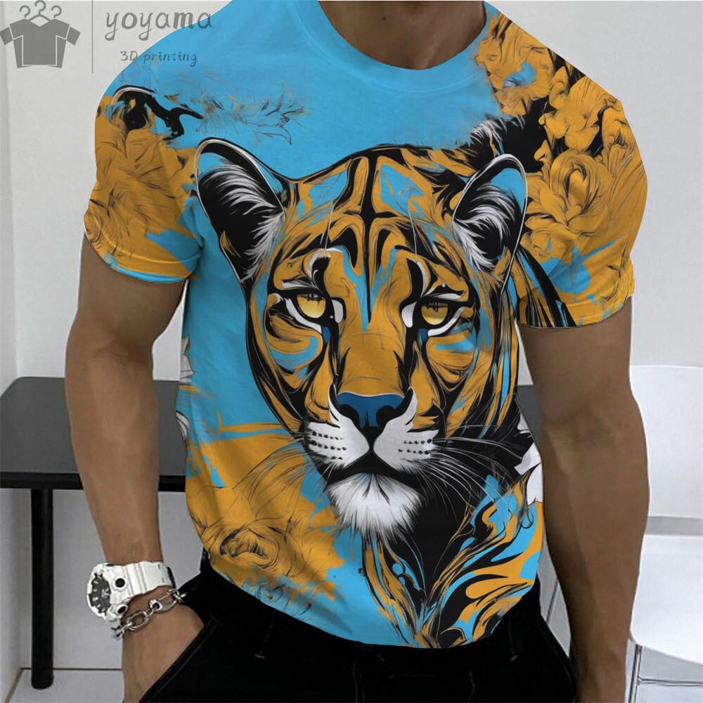 Men's Summer Lion Print Short Sleeve Lion Graphic Tees Men's Summer Clothes Oversized T Shirt Men Short Sleeved T-shirt for Men
