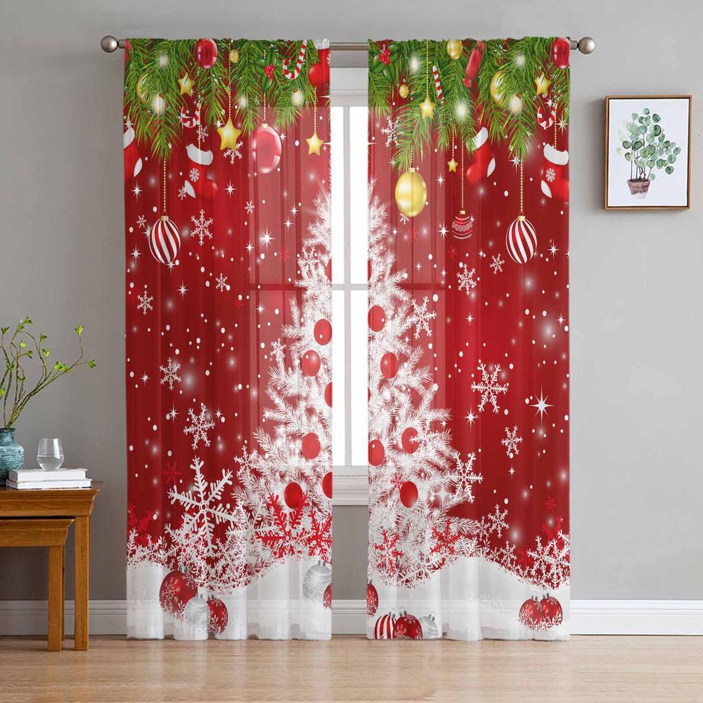 Christmas Snowflake Blue Sheer Drapes for Living Room Decoration Window Curtains for Kitchen Curtains