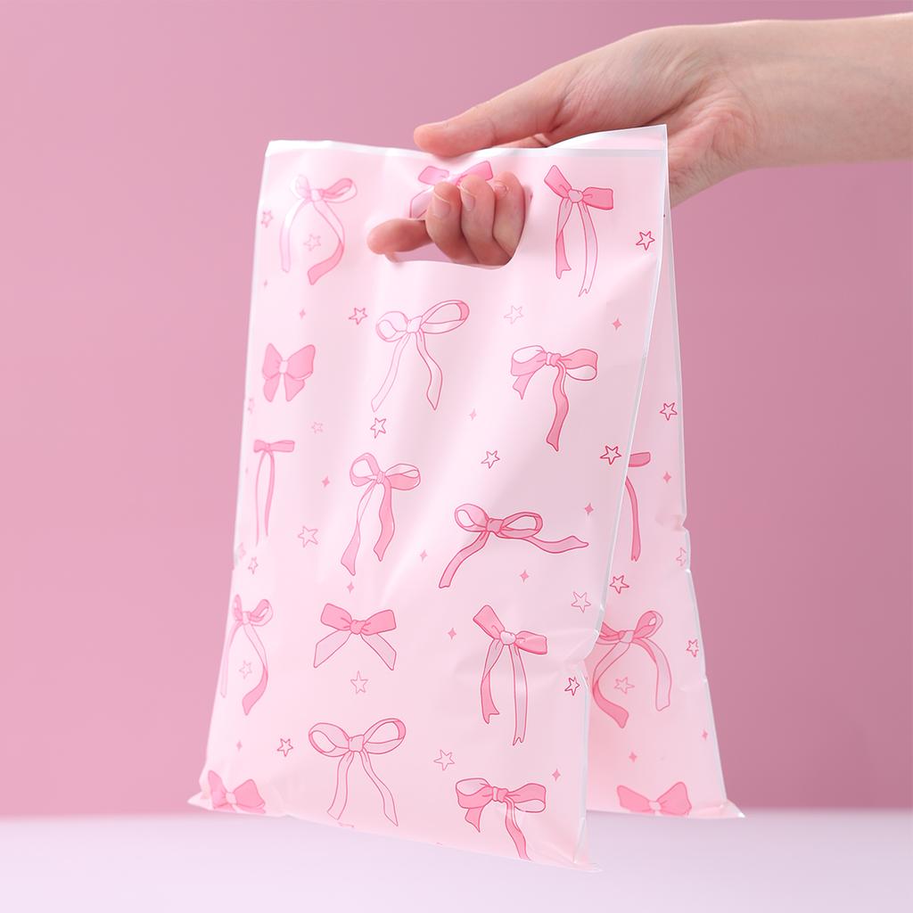 Girl Pink Bow Plastic Candy Bag Birthday Party Decor Kids Wedding Birthday Party Supplies Baby Shower Cookies Dessert Gift Bag