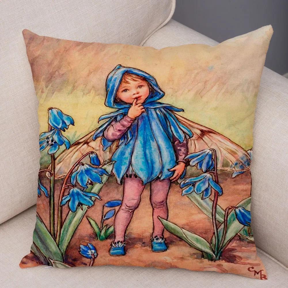 Fairy Tale World Elf Sofa Colorful Cute Cartoon Flower Girl Pillowcase Decorative Home Pillowcase