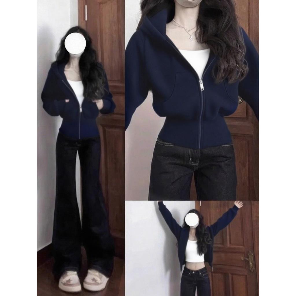Dark Blue Zip Up Hoodie Jacket