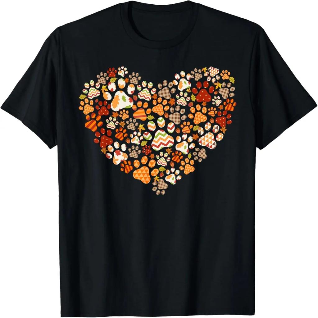 Cute Dog Cat Paw Print Pumpkin Autumn Leaf Fall Thanksgiving T-Shirt