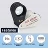 Beleuchtete Schmucklupe 30x Wiederaufladbare Faltbare Schmucklupe mit 6 LEDs UV-Licht für und mehr Glas, Vergrößerung, & Edelsteine,