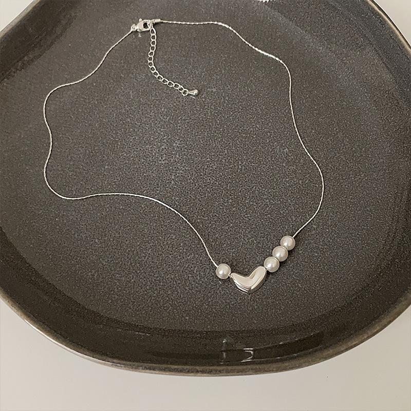 Colier simplu cu perle de dragoste, feminitate, elegant, ușor, lux, tendință de personalitate, modă rafinat și versatil, lanț pentru claviculă