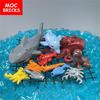 Set  MOC Bricks Fishing Net Ocean Animals Dolphin Little Shark Seal Whale Educational Building Blocks Toys Kids Gifts
