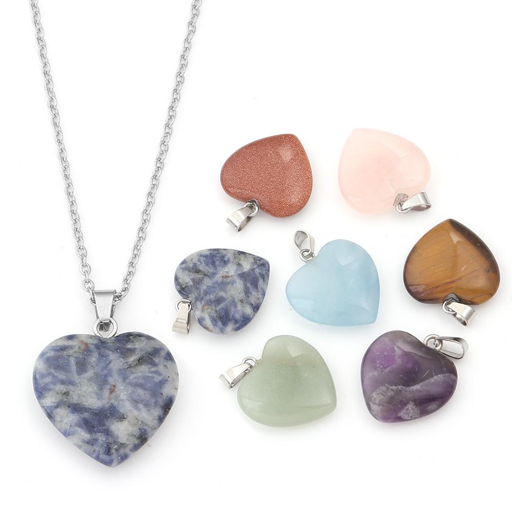 Herzförmiger Naturstein Anhänger Tigerauge Amethyst Jade Kristall Stein Charms Für DIY Exquisites Halsketten Schmuckzubehör