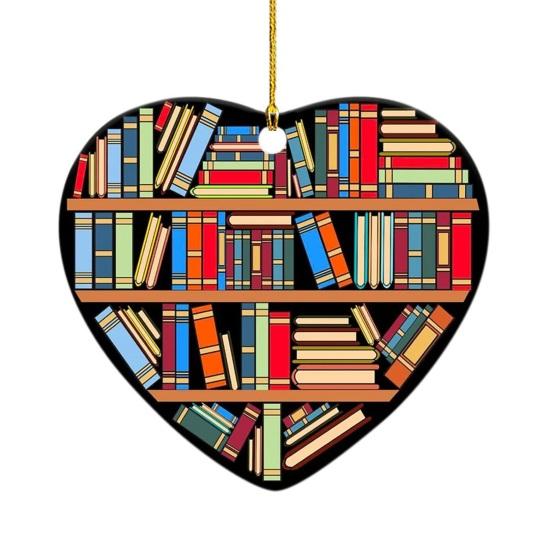 Heart Shaped Christmas Ornament Acrylic Bookshelf Xmas Tree Hanging Decorations 2D Flat Printed Book Gifts for Book Lovers