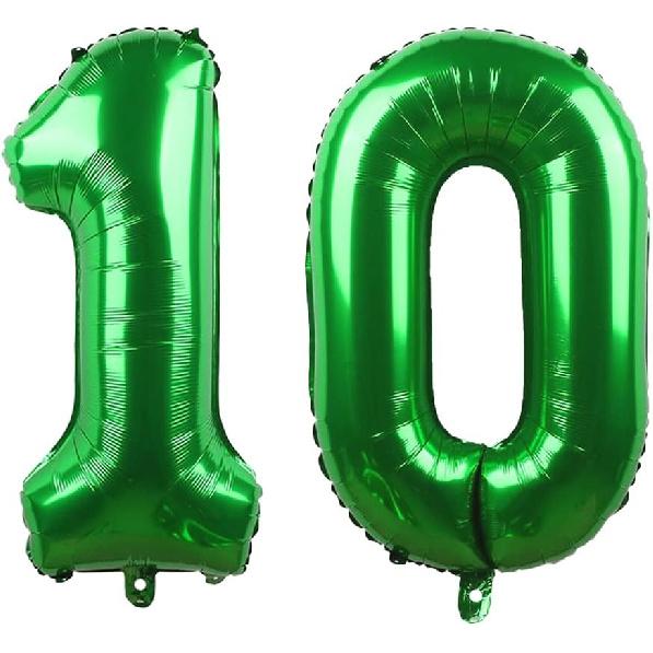 Green 10 Number Balloons Giant Jumbo Number 10 32" Helium Balloon Hanging Balloon Foil Mylar Balloons for Boys Girls 10th Birthday Party Supplies 10