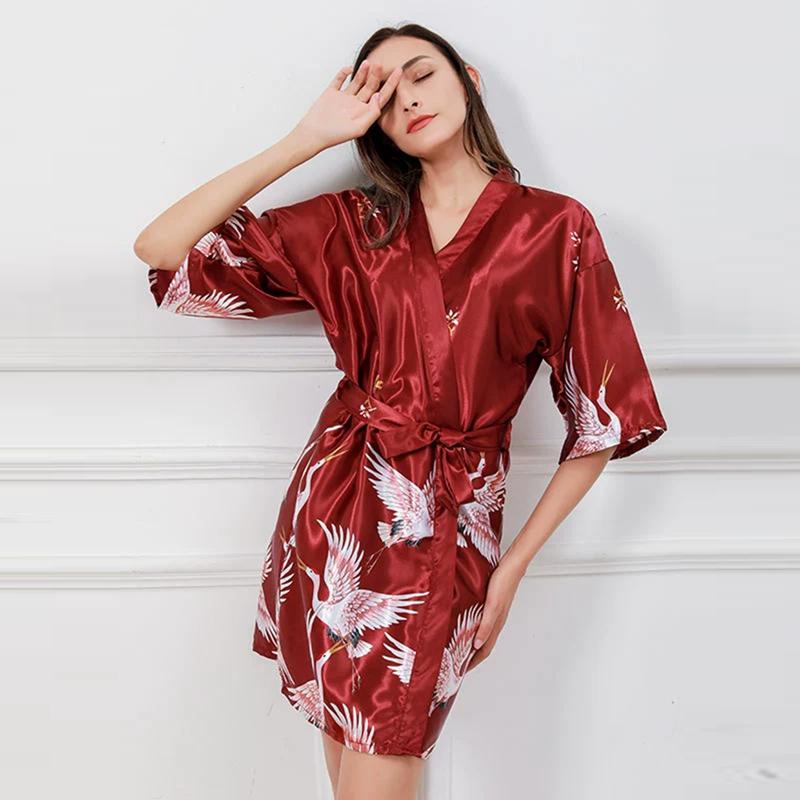 Women Print Short Sleeve Gown Robe Breathable Loungewear Pajamas