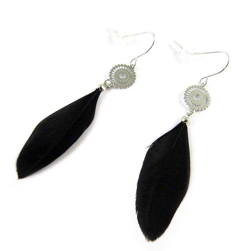 Les Trésors De Lily [N9909] - Silver Black 'Cheyennes' Designer Earrings