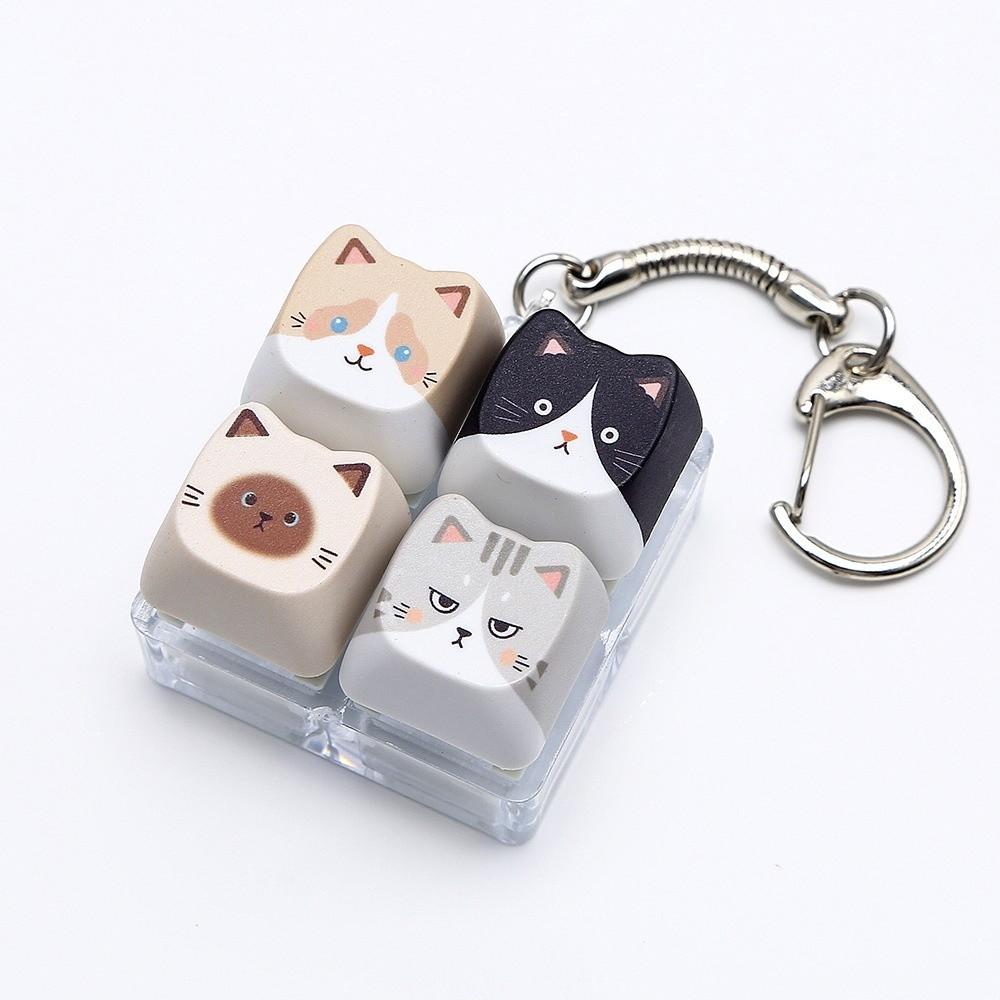 Mechanical Fidget Keychain Finger Button Calming Keychain Cat Keyboard Fidget Toy Children Adults