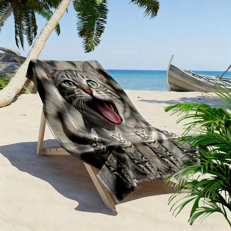 Cute Cat 3D Print Beach Towel, Large Soft Quick Dry Towel for Beach Camping Swimming