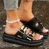 Fashion Women's Slippers Soft Sole Middle Heel Slippers 2024 New Summer New Belt Buckle Casual Comfort Open Toe Fashion Women's Slippers