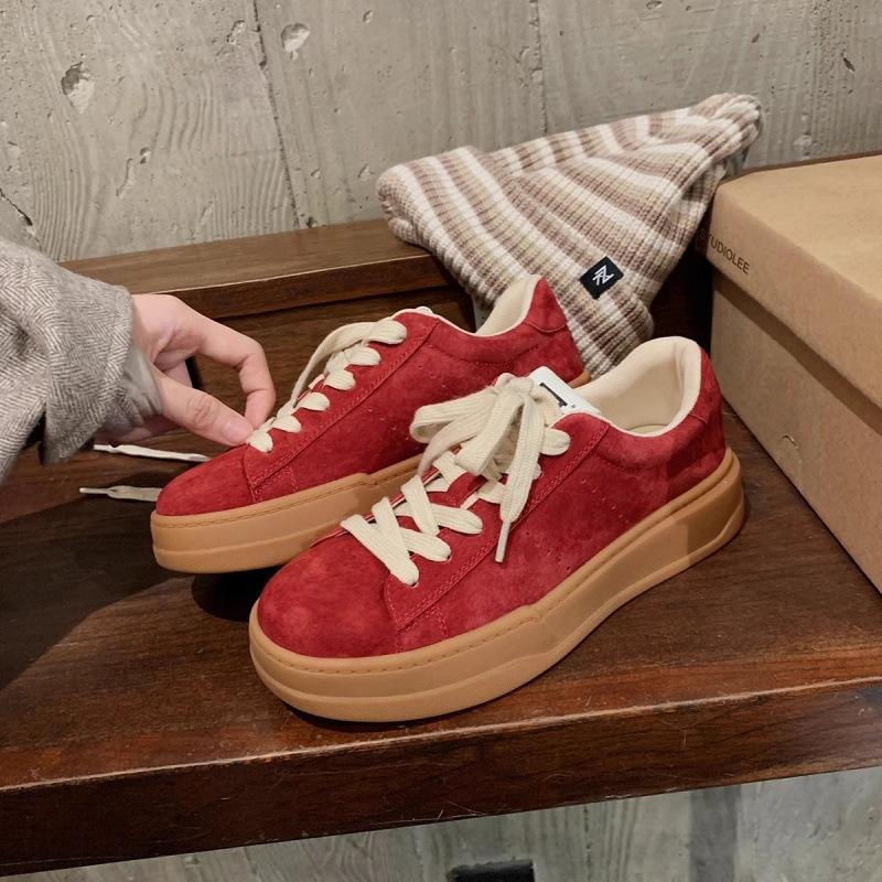 

Leather retro platform heightening German training shoes women s 2025 new versatile lace-up casual sports shoes Forrest Gump board shoes women 35 красный