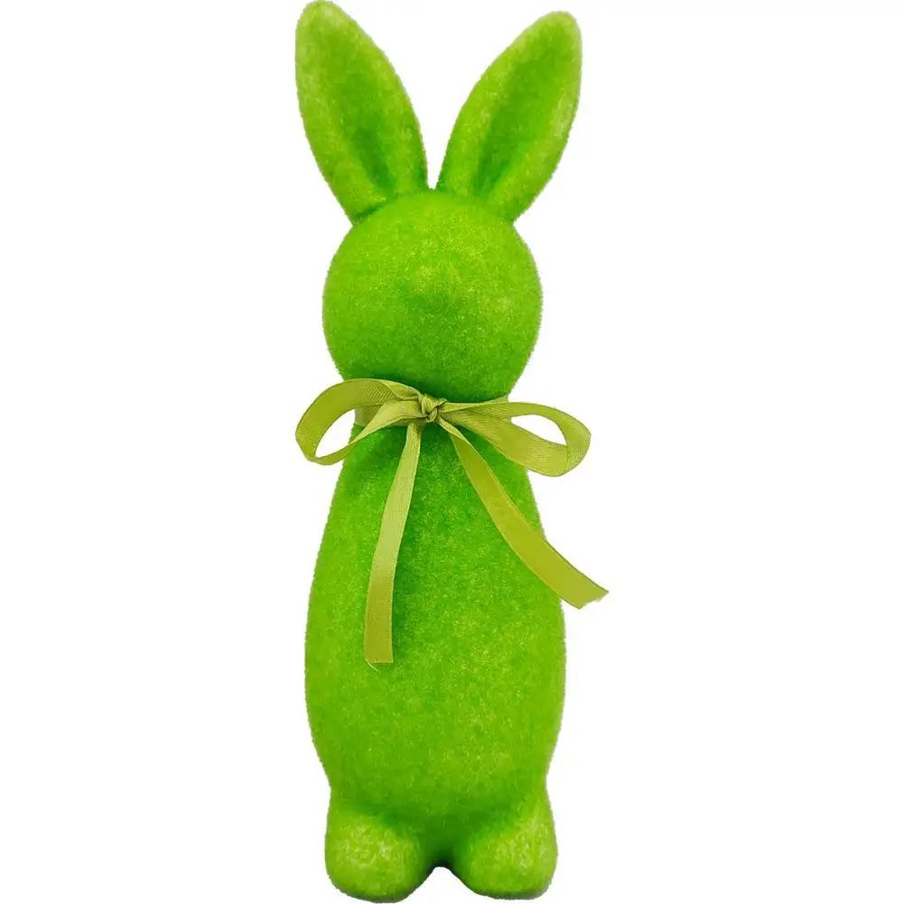 

Flocked Easter Bunny Decor Cute Easter Standing Rabbit Nursery Statue With Home Tabletop Decor Bow Spring Centerpiece Tie C6N3 зелёный