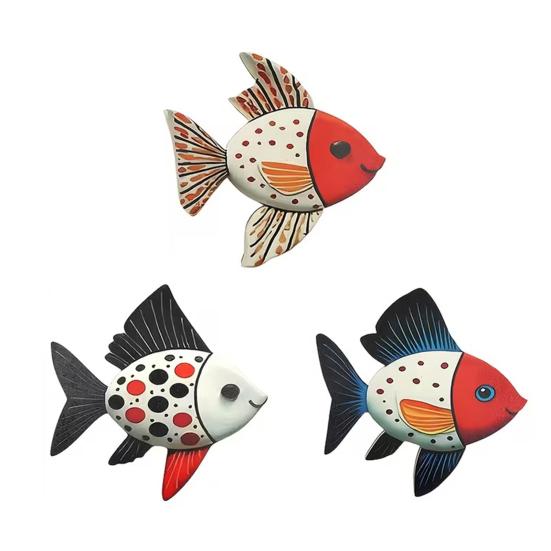 3 шт. Деревянная рыба Морской Настенный Декор Деревенская Подвесная Рыба Пляжный Декор Океанский Прибрежный Стиль Винтажное Настенное Искусство Рыба для Домика у Озера Ванной Комнаты A